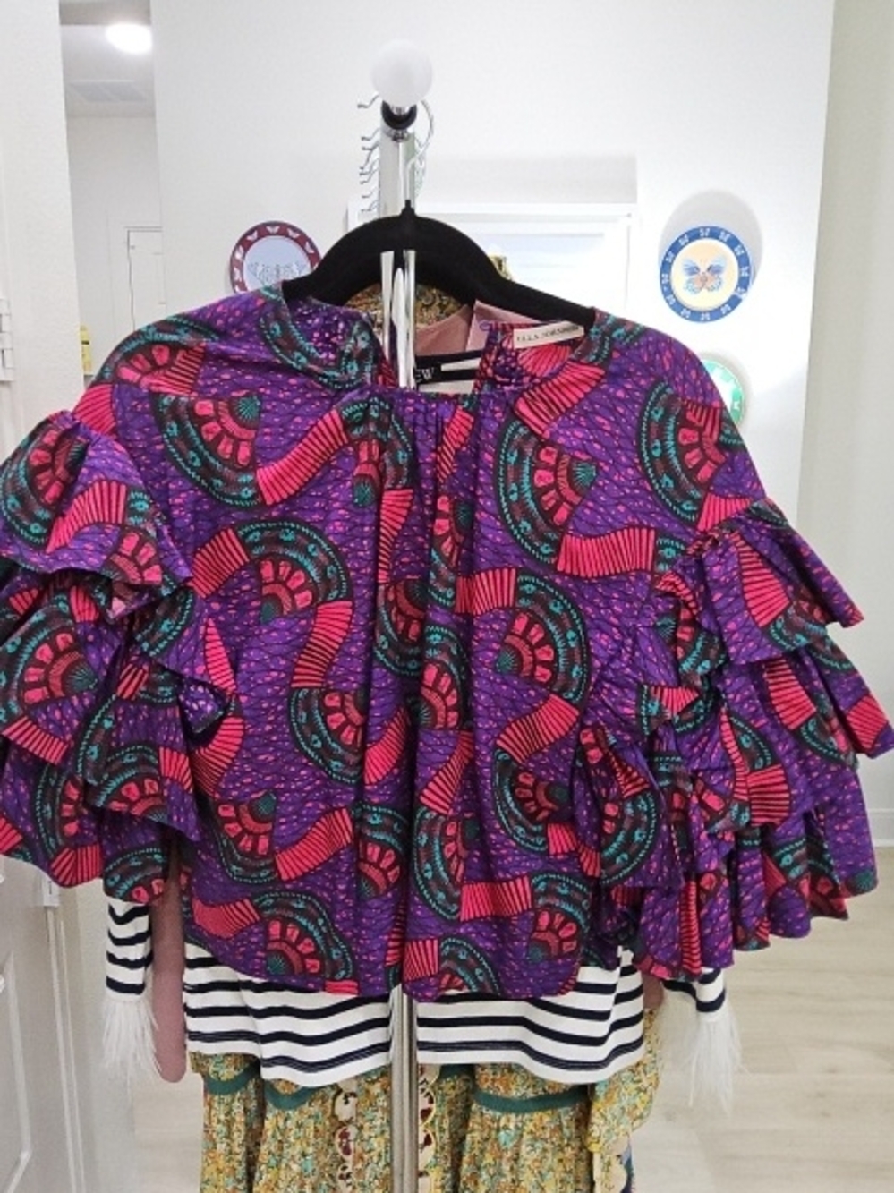 Ulla Johnson Purple Multi-Color Ruffle Sleeve Top